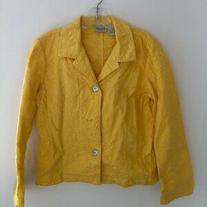 CHICO'S DESIGN Women's Bright Yellow Embroidered 100% Cotton L/S Collared Jacket